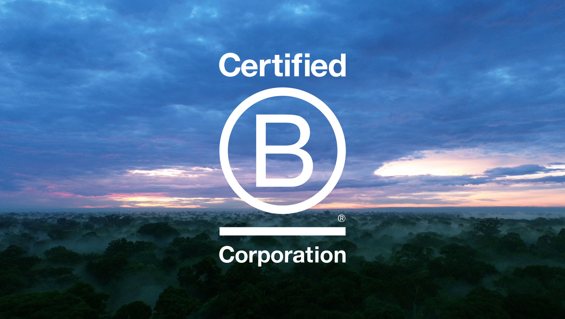 The B Corp logo against a sunset