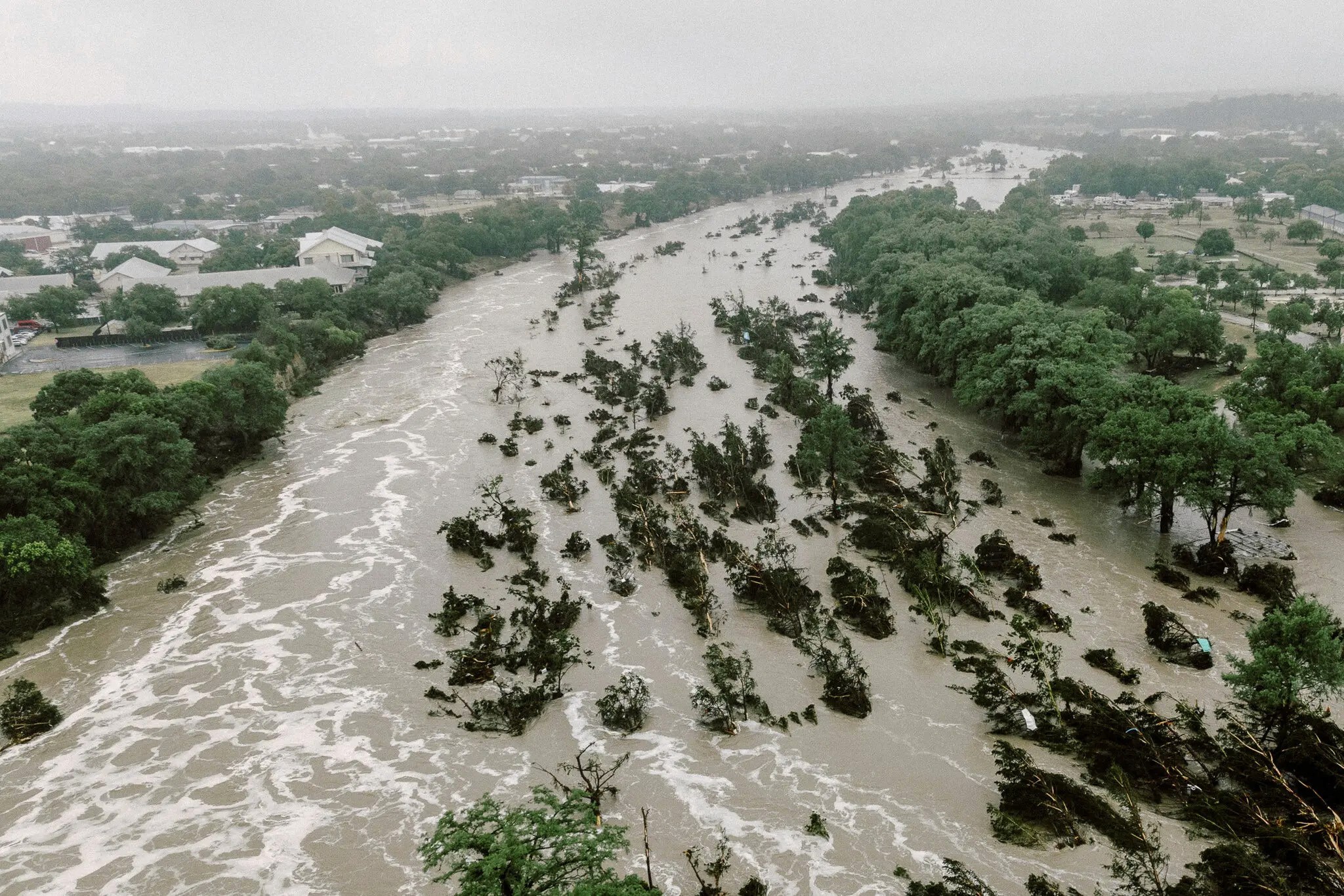 A picture of a river which has burst its banks